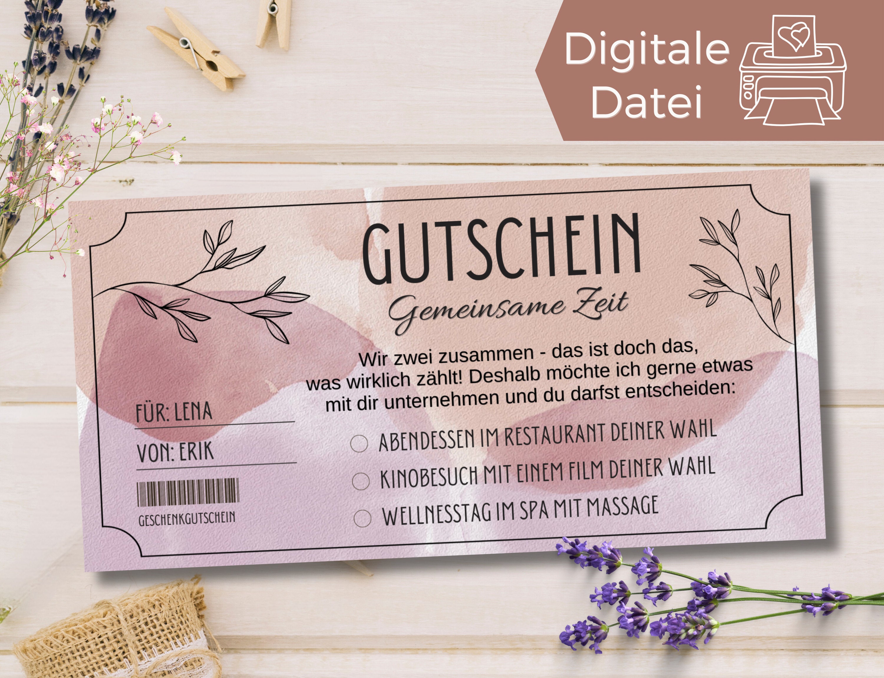 Gutschein gemeinsame Zeit Vorlage Gutschein zum Ausdrucken Geschenkidee
