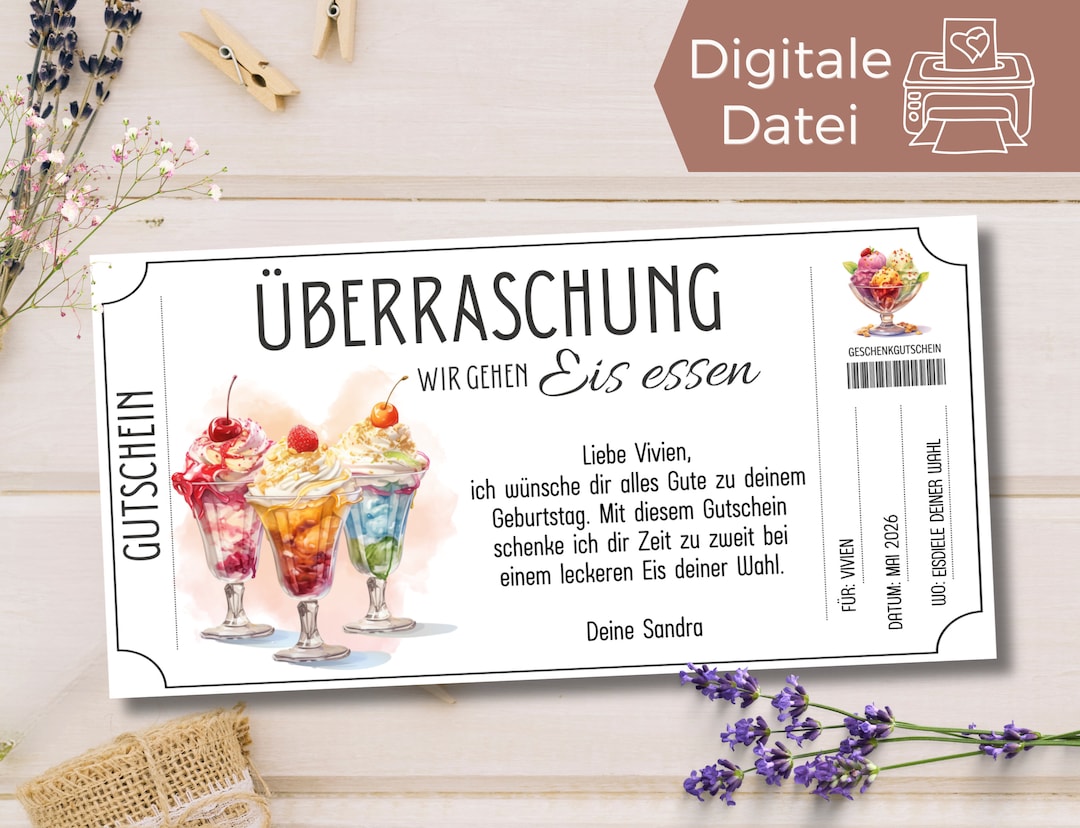 Gutschein Eis essen gehen Vorlage Gutschein Eisbecher nach Wahl zum