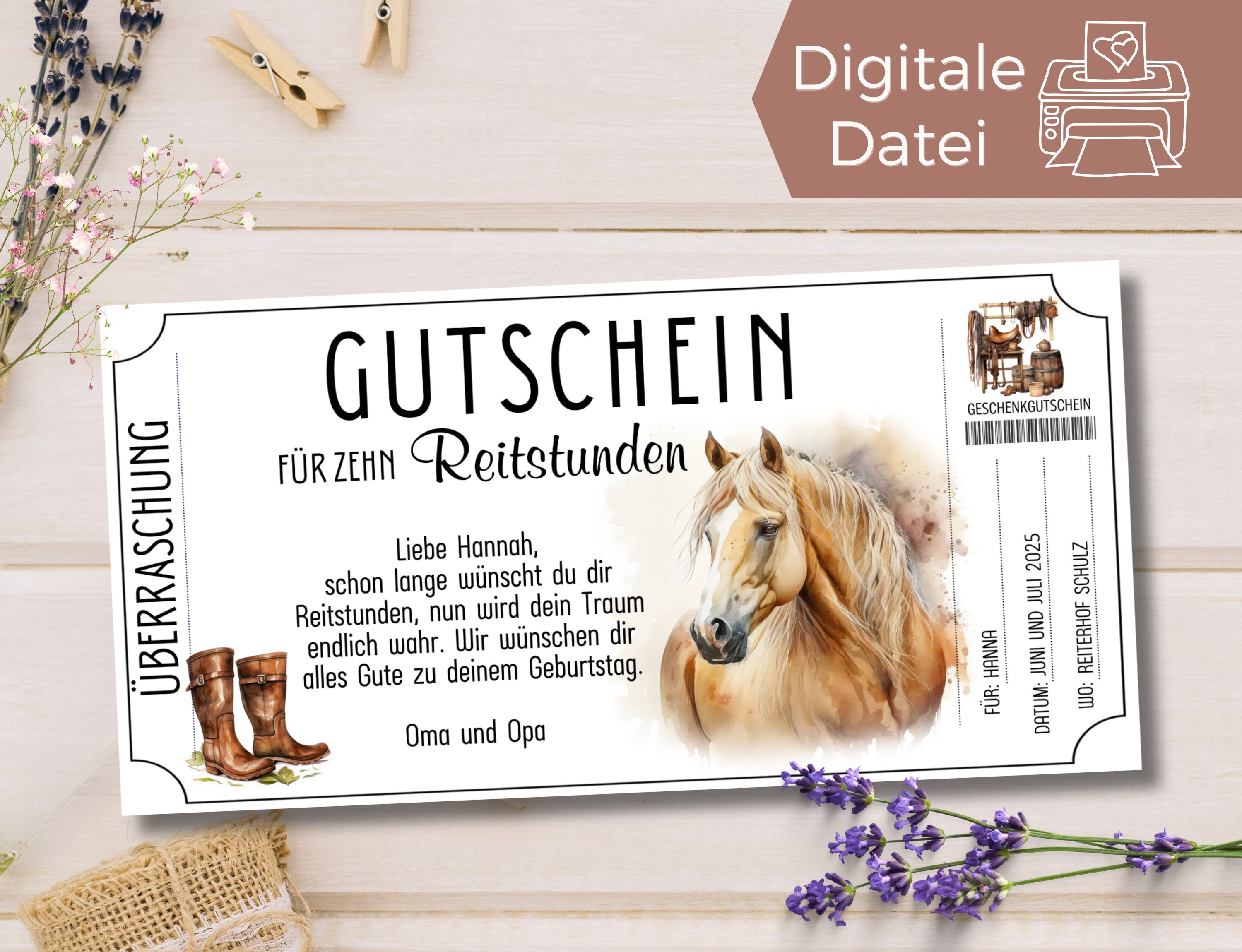 Voucher Horse Riding Template to Print Out Gift Idea Riding Lessons