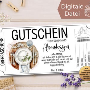 Gutschein Essen Gehen Vorlage zum Personalisieren und Ausdrucken zuhause | Abendessen | Geschenkgutschein Restaurant Besuch zum Gestalten