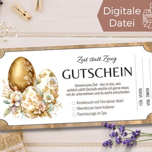 Gutschein Ostern Geschenk Vorlage | Geschenkgutschein zum Ausdrucken | Geschenkidee Ostern Auswahl Möglichkeiten | Zeit statt Zeug