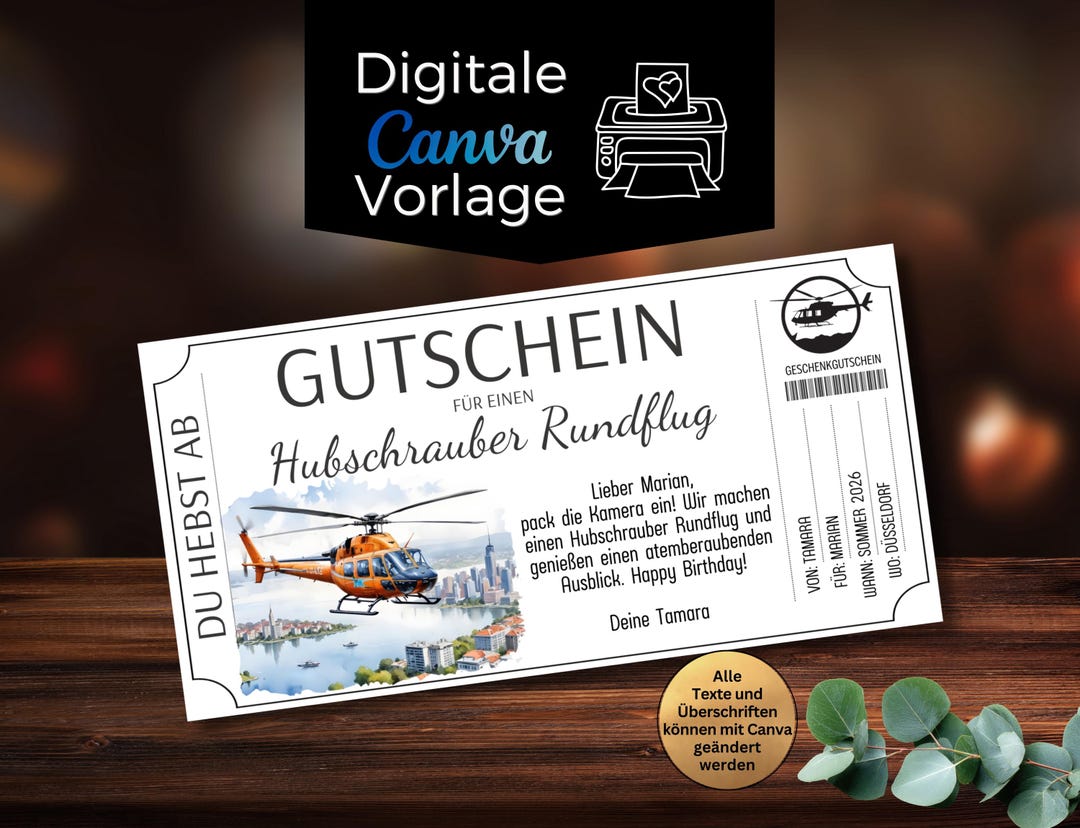 Helicopter Ride Flyer Helicopter Sightseeing Flight Voucher Template Canva | Printable ...
