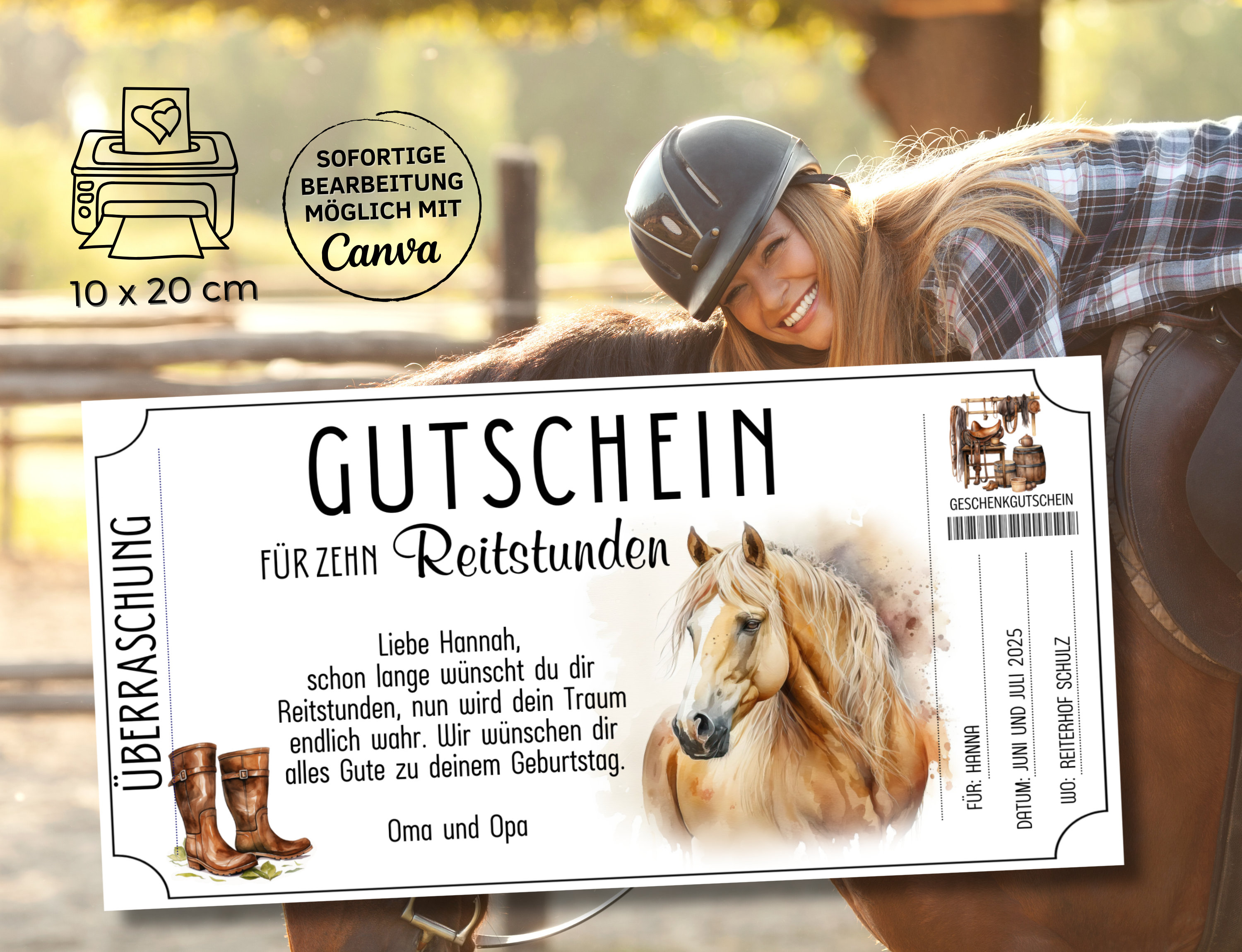 Gutschein Reiten Vorlage zum Ausdrucken Geschenkidee Reitstunden