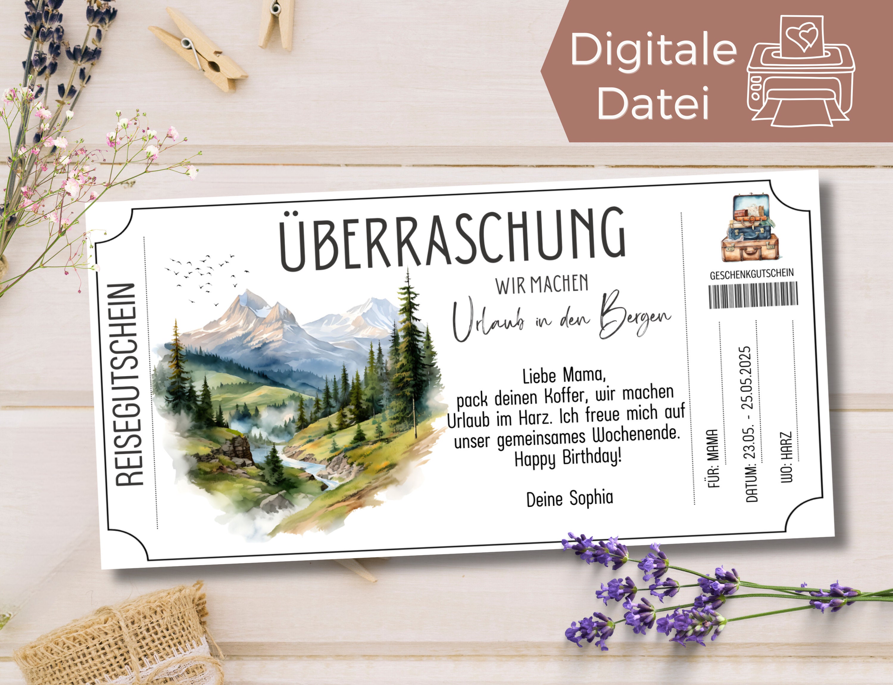 Reisegutschein Urlaub in den Bergen Gutschein für eine Reise Vorlage