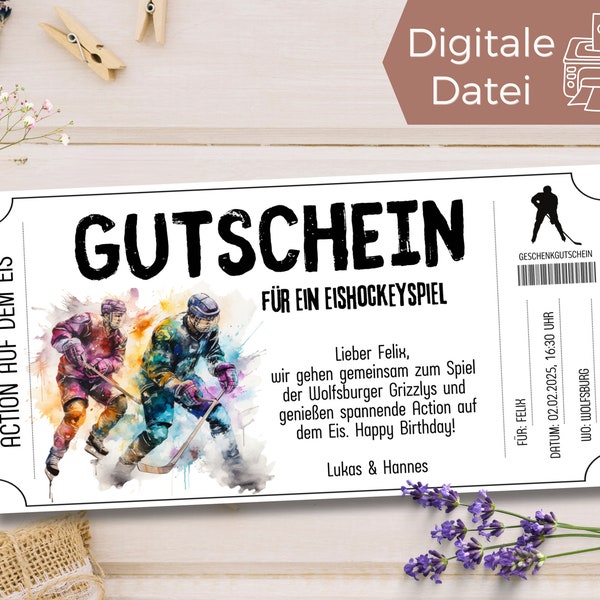 Voucher ice hockey game template to print out | Give the gift of a digital gift voucher for an ice hockey stadium visit Gift idea