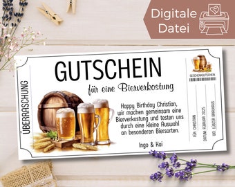 Gutschein Bierverkostung Vorlage zum Ausdrucken | Gutschein Biertasting zum Gestalten | Geschenkgutschein Brauerei Besuch