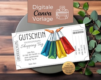 Gutschein gemeinsamer Shopping Tag Vorlage | Gutscheinvorlage Shoppingtrip zum Ausdrucken | Geschenkidee beste Freundin | Mädelstag shoppen