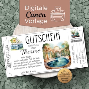 Plantilla de vale regalo para un día de spa y bienestar | Plantilla de vale regalo imprimible para un fin de semana de sauna y bienestar | Idea de regalo para una visita a un balneario