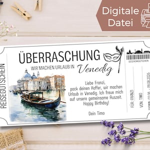 Travel voucher Venice | Short break Italy | Weekend trip gift idea girlfriend | Gift voucher short trip | Voucher city trip gondola