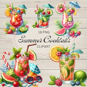 Clipart Cocktail estivi| PNG | sfondo trasparente | uso commerciale | download digitale | clip art | Pacchetto di design | cocktail