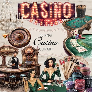 Retro Casino Clipart | Casino Sublimation | Commercial Use | Casino Clip Art | PNG | Transparent Background | Retro Clipart