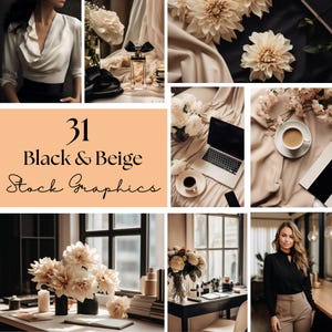 31 images de stock noir et beige | Graphiques de stock | Contenu marketing numérique sans visage | Photos de stock esthétiques luxueuses MRR et PLR