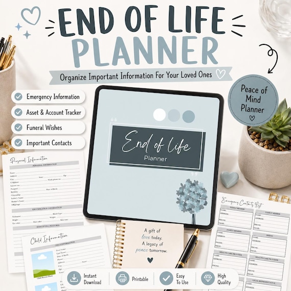 End of Life Planner Template| Emergency Binder Printable| Final Wishes Planner| Funeral Planning Workbook| Digital Download| Editable PDF