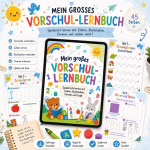 Preschool German Learning Book | 45 Pages of Worksheets | Kindergarten Exercises | Learning Numbers and Letters | PDF Download
