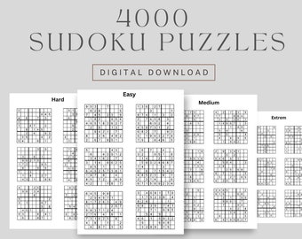 4000 Sudokus | téléchargement numérique | facile, moyen, difficile et extrême | pour adultes, adolescents et seniors | y compris des solutions