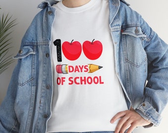 Teacher T-Shirt 100 Days of School, Teacher Tee, 100 days of school, Teacher apple t-shirt, Teacher T-shirt Pencil, 100 days of school tee