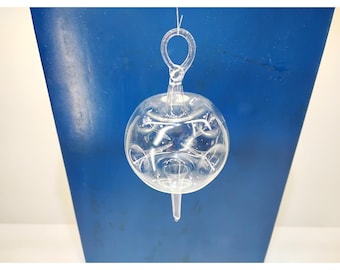 Adorno navideño vintage de vidrio transparente soplado a mano con cuatro hendiduras, 18 cm de alto x 8,9 cm de profundidad