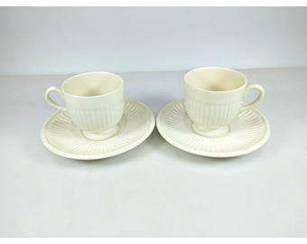 Vintage Wedgwood Edme Tea Cup and Saucer Set of 2 Ribbed Creamware England