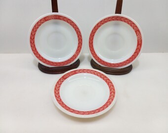 Three Pyrex Corning Red Laurel Leaf Saucers for Coffee / Tea Cups