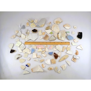 100 Pc Vintage Maine Sea Pottery Shards Lot Holmes Bay Machiasport Craft Mosaic