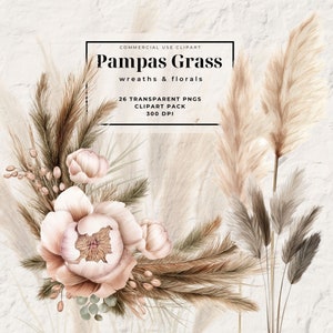 Clipart de flores de casamento | Grama Dos Pampas Png | Flor Seca | Clipart floral boho | Clipart Uso Comercial | Uso comercial gratuito