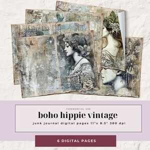 Boho Hippie Vintage  l Patterned Papers | Junk Journal Pages | Whimsical Junk Journal | Hippie Junk Journal | Whimsical Scrapbooking Paper