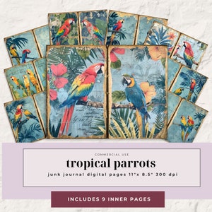 Hawaii Junk Journal | Tropical Junk Journal | Tropical Parrots | Printable Page | Junk Journal Pages | Vintage Tropical | Vintage Botanical