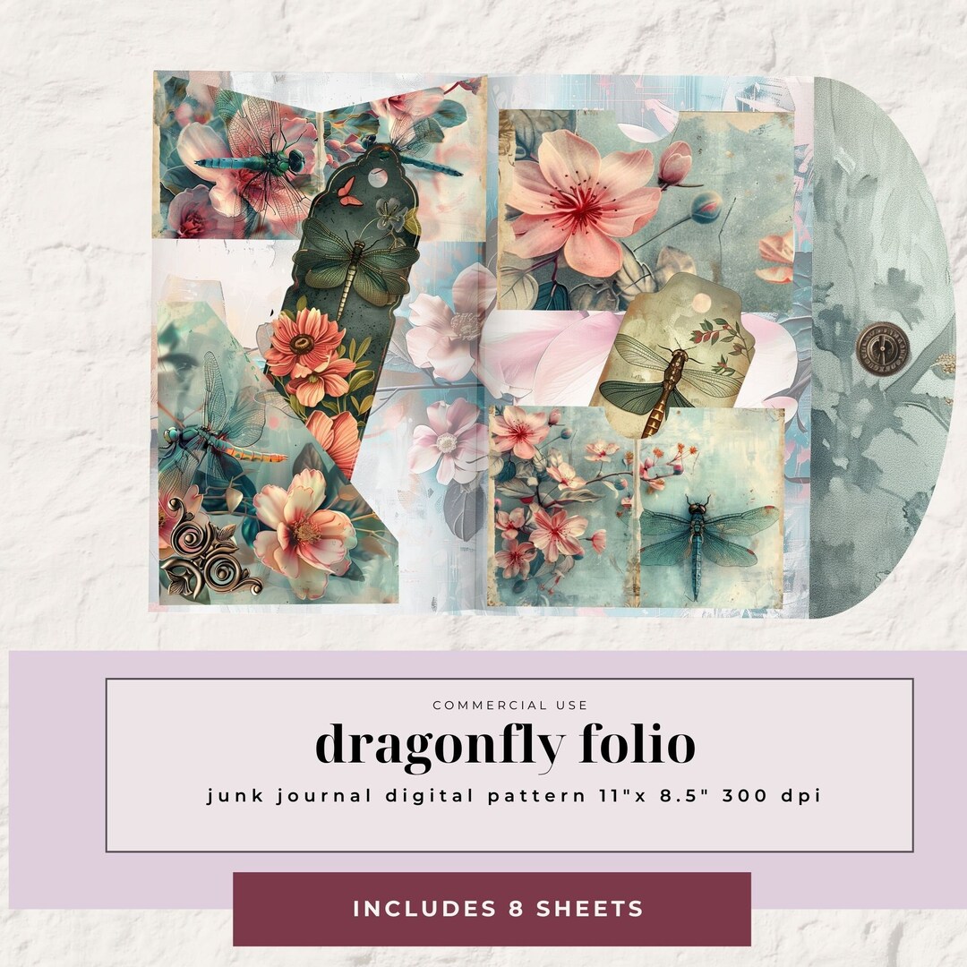 Dragonfly Junk Journal Folio | 11 Piece Folio Mix & Match Kit | 28 ...