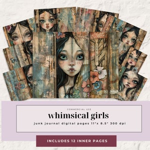 Whimsical Girls Junk Journal Pages | Whimsical Ephemera | Digital Download | Whimsical Digital Papers Girls Digital Papers | Digi Kit