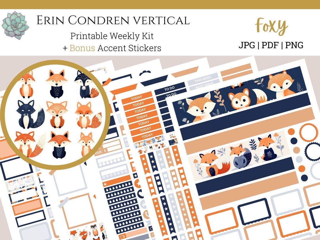 Whimsical Fox Forest Printable Sticker Kit for Erin Condren Weekly ...