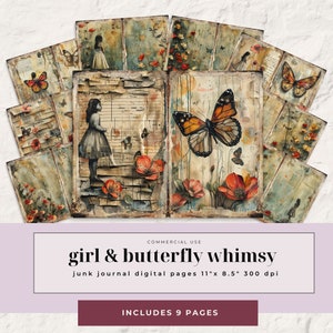 Journal d'ordure fantaisiste | Journal indésirable | Fille lunatique | Page imprimable | Pages de journaux indésirables | Papillons fantaisistes | vintage botanique