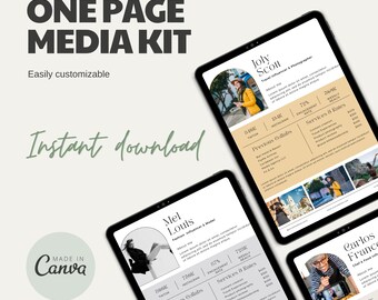 One Page Media Kit Template | Influencer Outreach | Instagram | Influencer | Blogger | TikTok | YouTube Media Kit | Social Media Kit