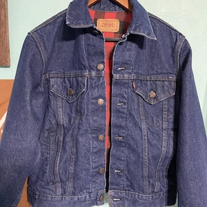 Plaid Lined Harley Levi's Denim Jacket , Vintage 1980s Faded
