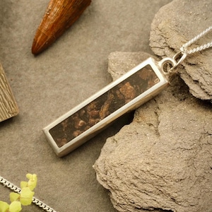 Fossil Necklace | Diplodocus & Meteorite Rustic Pendant | Handmade Dinosaur Jewellery for Him or Her | Unique Gift Idea | Birthday