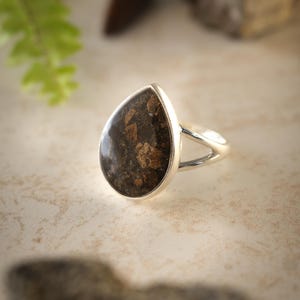 T-Rex Fossil Teardrop Ring in Sterling Silver | Genuine Dinosaur Bone Ring