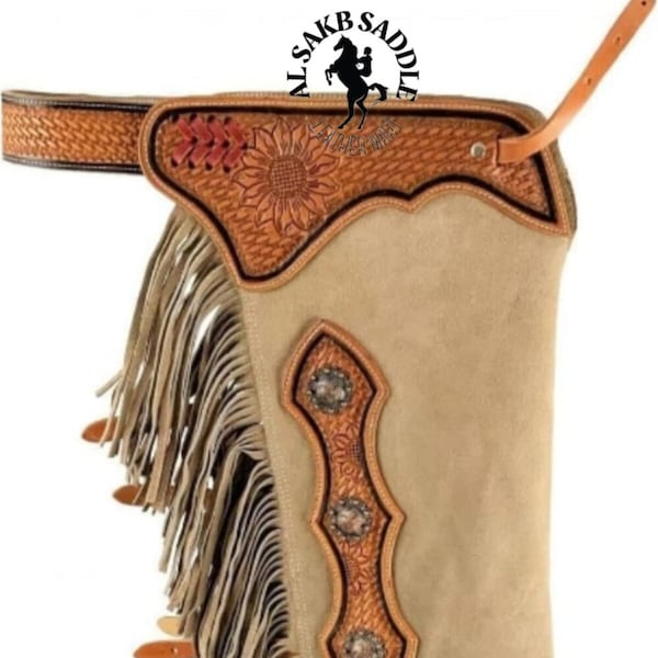 Tough-1 Leather Basket Tooled Cowboy Chinks XL Bro