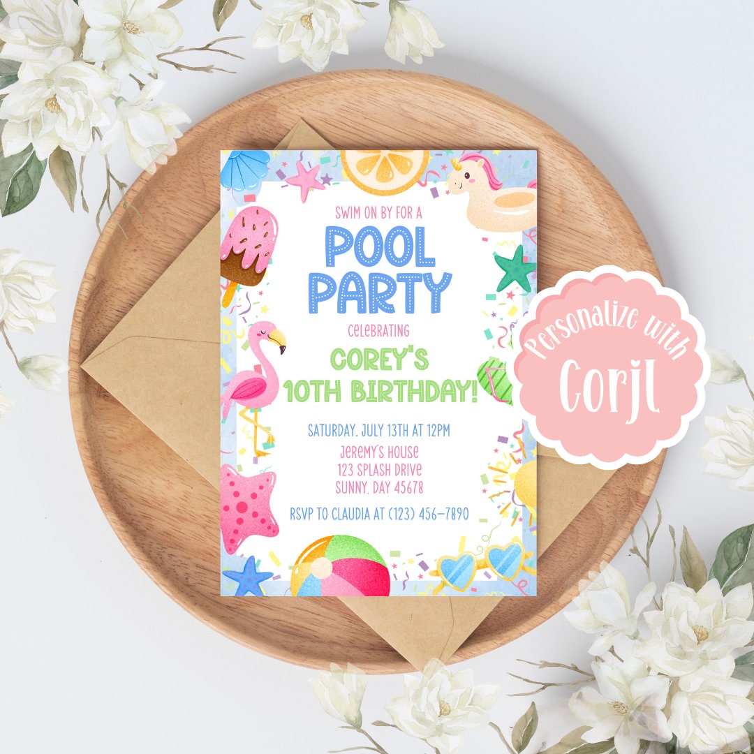 Editable Pool Party Birthday Invitation - Swimming *digital Download ...