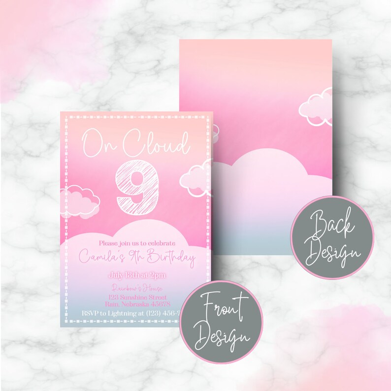 Editable on Cloud Nine Birthday Invitation - Digital Download Png, Pdf ...