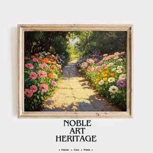 Rustic Garden Path Oil Painting - Printable Wall Art with Blooming Flowers, Tranquil Summer Landscape Decor, Cottagecore Home Print 880