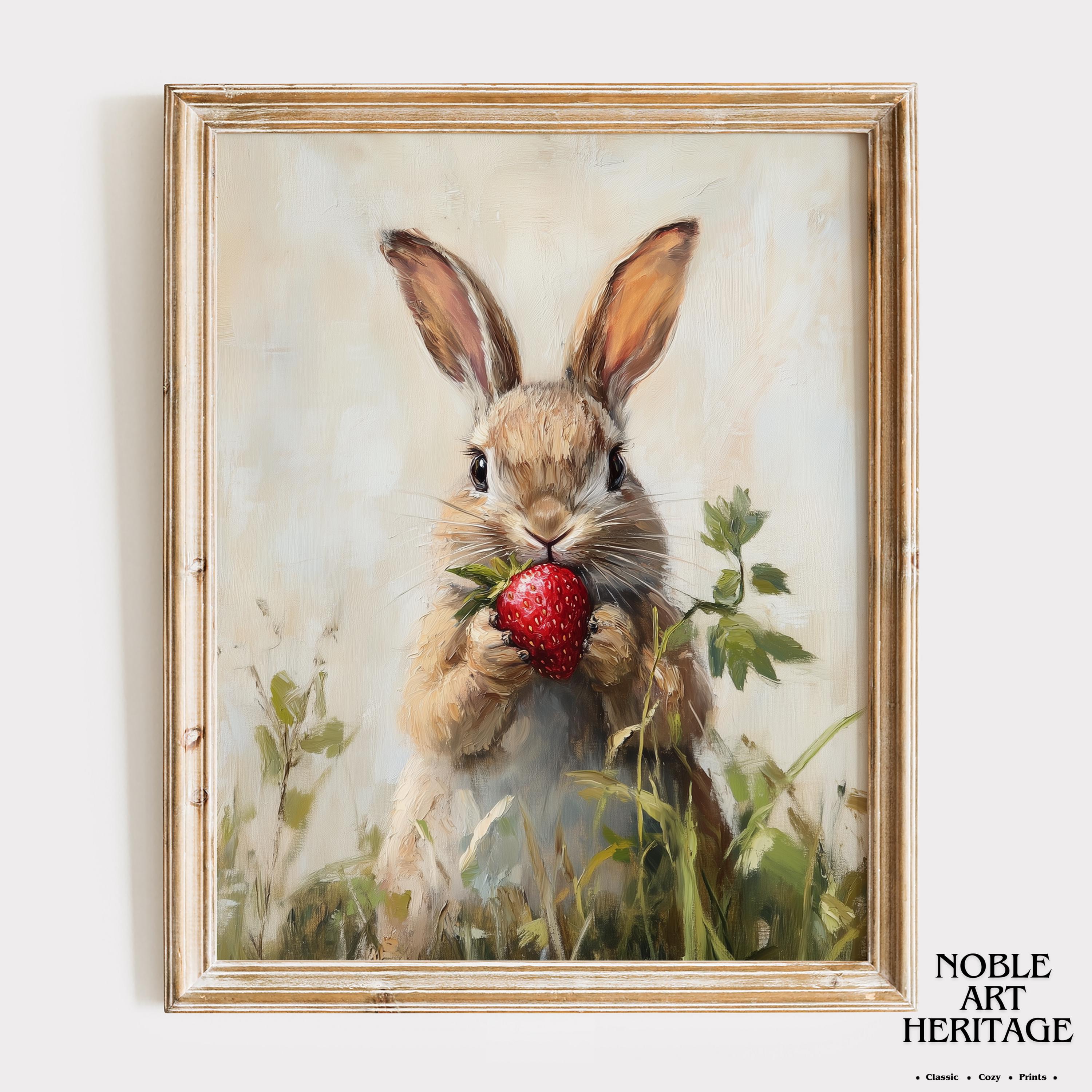 絵画 strawberry & cutie rabbit Cute Bunny And Strawberry