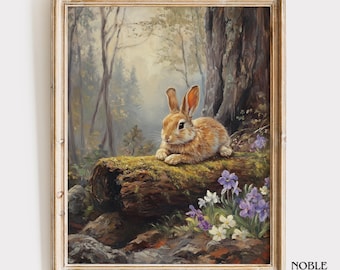 素朴なウサギの絵画 – ヴィンテージウッドランドコテージコアアート（デジタルダウンロード）1535