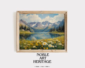 Impressionist Rocky Mountain Landscape Printable - Classic Oil Painting, Rustic Cottagecore Art, Earthy Wall Decor, Vintage Style 324
