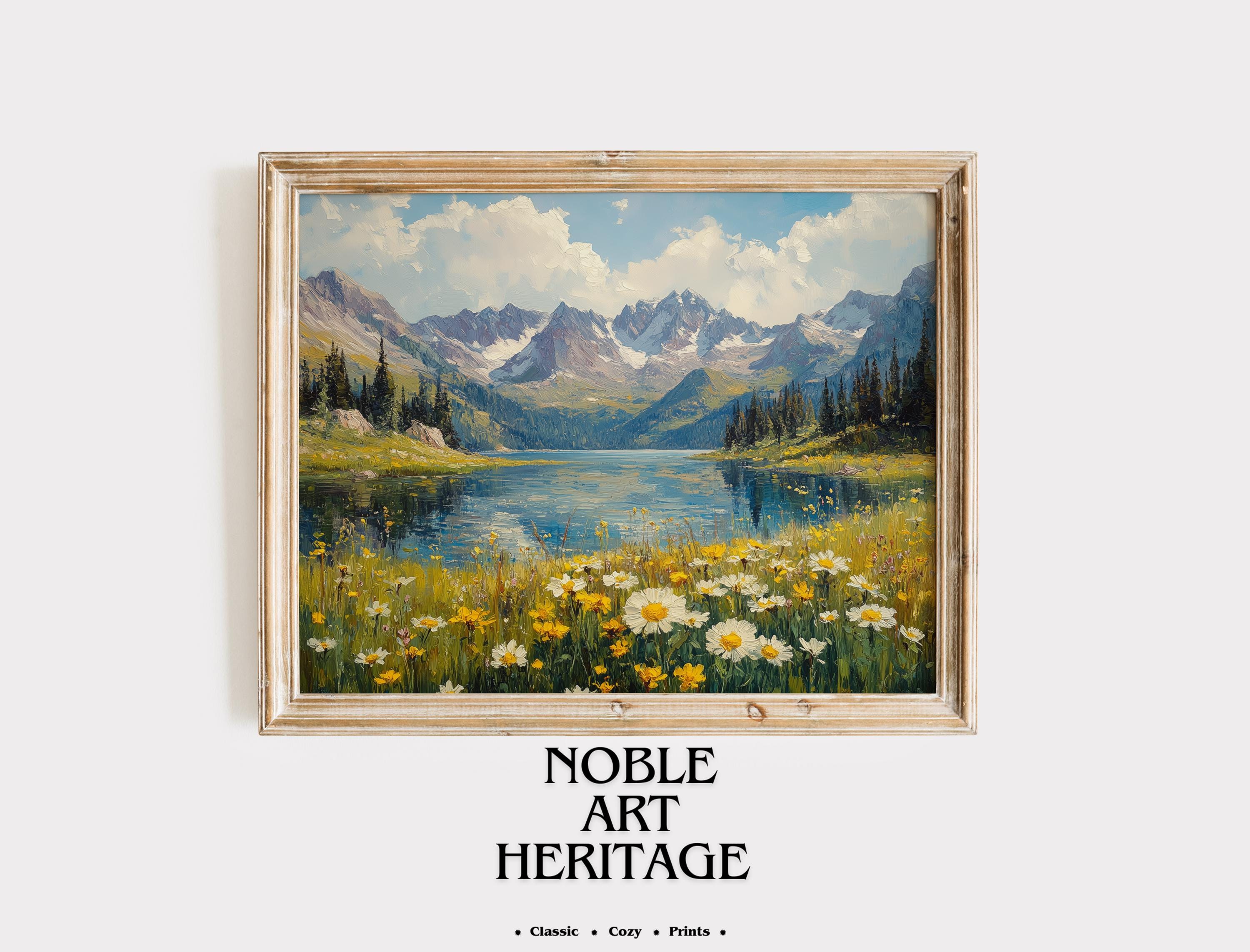 Impressionist Rocky Mountain Landscape Printable - Classic Oil Painting, Rustic Cottagecore Art, Earthy Wall Decor, Vintage Style 324