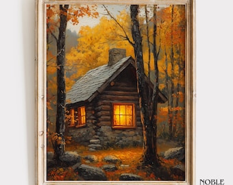 Rustic Cabin Autumn Forest Print – Vintage Cottage Wall Art (Digital Download) 2604