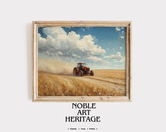 Vintage Tractor Painting – Rustic Farm Landscape Art (Digital Download) 1974