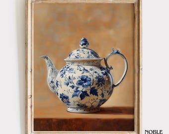 Ornate Porcelain Teapot Painting - Vintage Printable Wall Art, Classic Still Life, Rustic Decor, Digital Tea Art Print, Cottagecore 5624
