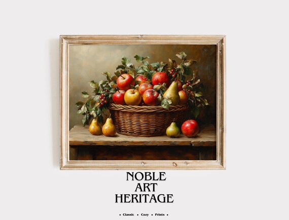 ヴィンテージフルーツバスケット油絵 - クラシックな静物画