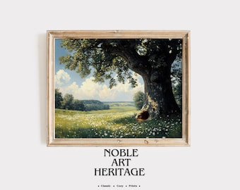 Vintage Oak Tree Landscape Print – Rustic Cottagecore Wall Art (Digital Print) 199