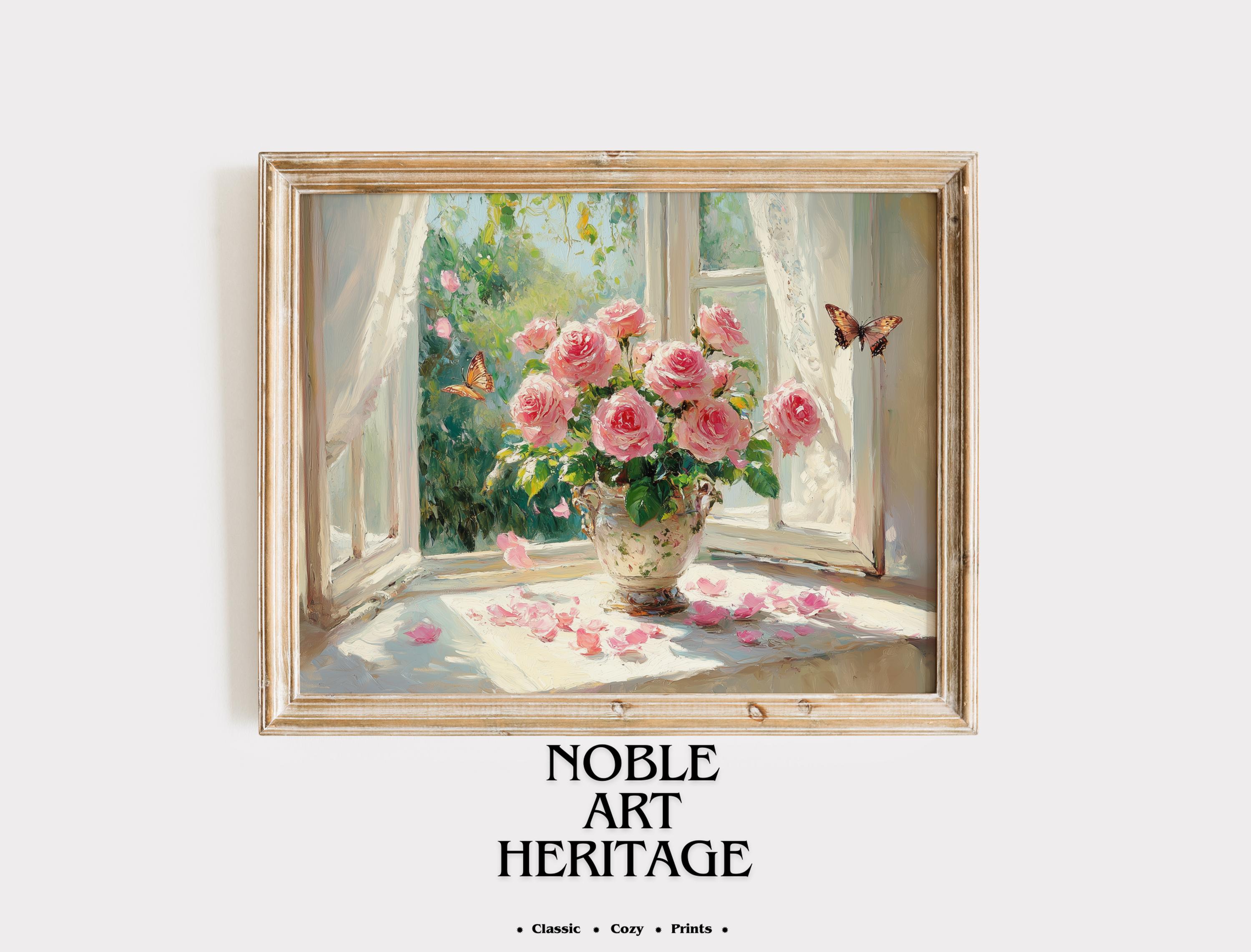 Floral Cottagecore Art - Printable Pink Roses in Vintage Vase ...