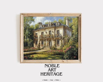 Elegant French Chateau Printable Art, Classic Oil Painting, Vintage Wall Decor, Rustic Country House Scene, Digital Download Print 4929